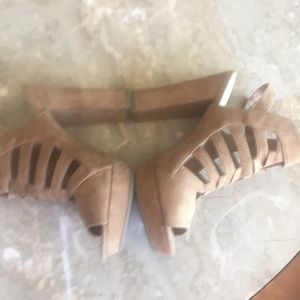 Tan thick heel wedge